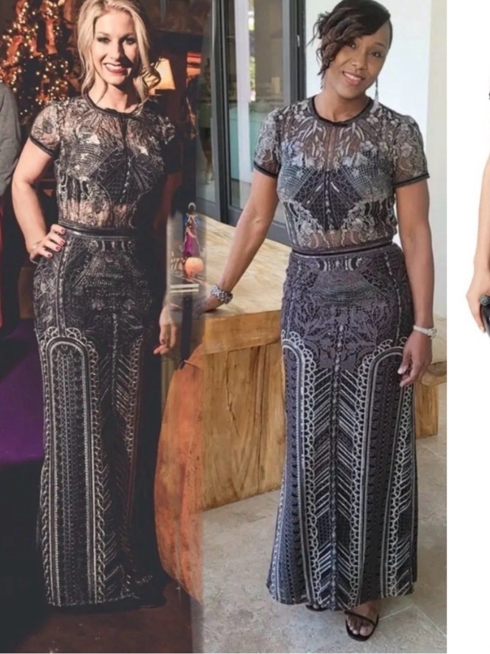 Marchesa Notte Silver Embroidered Gown size 8.